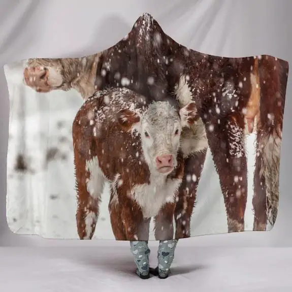 Baby Cow in Snow Hooded Blanket