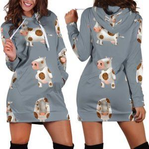 Brown Dairy Cow All Over Print Hoodie Dress