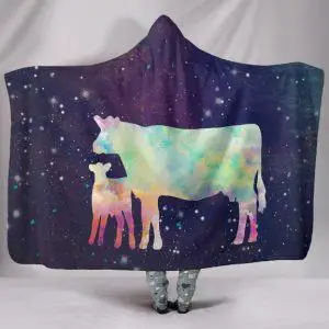 Colorful Mom and Baby Cows Hooded Blanket