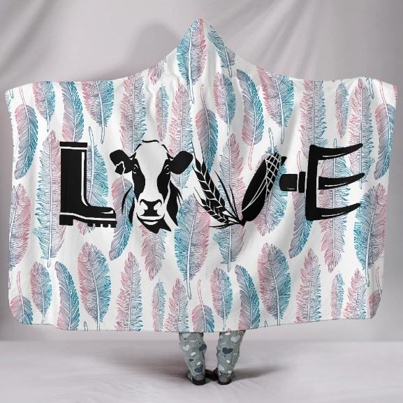 Cow Love Letter Hooded Blanket