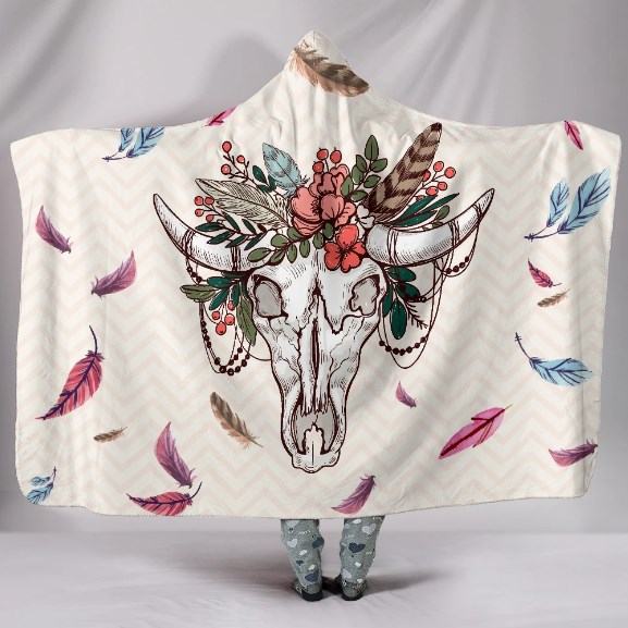 Cow Skull Native Hooded Blanket