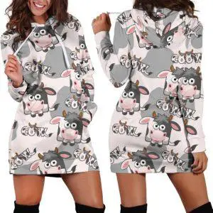 Cute Cow Face Puzzle Hoodie Dress