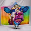 Rainbow Colorful Painting Cow Hooded Blanket