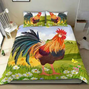 Beautiful Cartoon Rooster in Garden Bedding Set