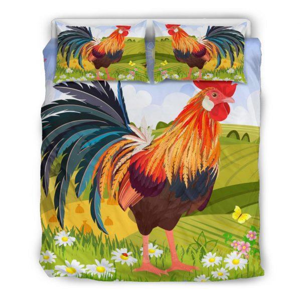 Beautiful Cartoon Rooster in Garden Bedding Set Queen