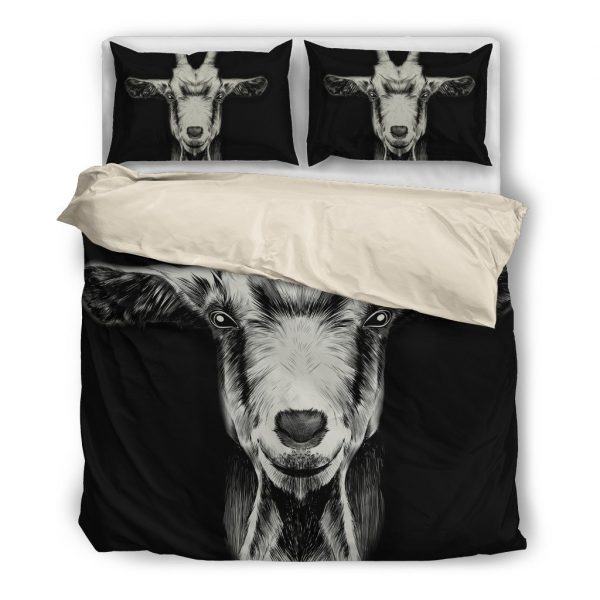 Black and White Goat Face Bedding Set White