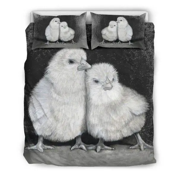 Black and White Pair of Chicks Bedding Set Queen