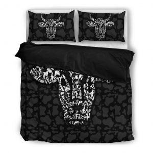 Cow Head Doodle Bedding Set black