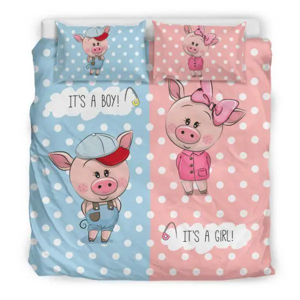 Cute Boy and Girl Pigs Bedding Set king