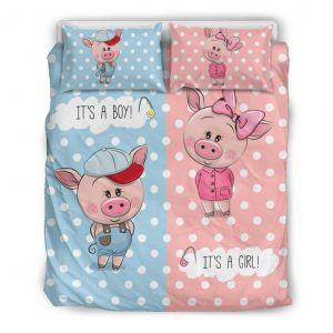 Cute Boy and Girl Pigs Bedding Set queen