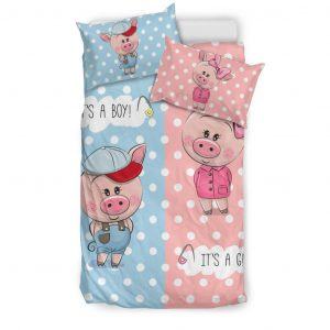 Cute Boy and Girl Pigs Bedding Set twin