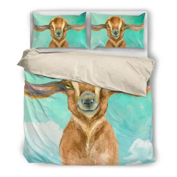 Cute Drawing Baby Goat Bedding Set White