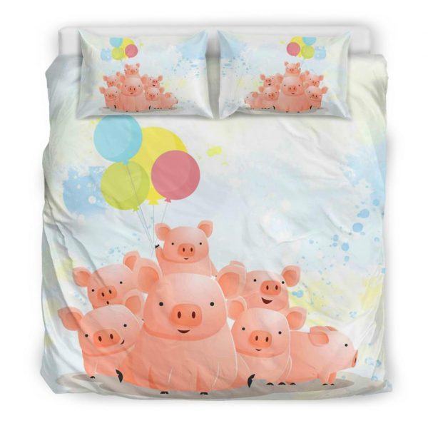Cute Pig Family with Balloons Bedding set king