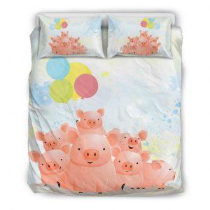 Cute Pig Family with Balloons Bedding set queen