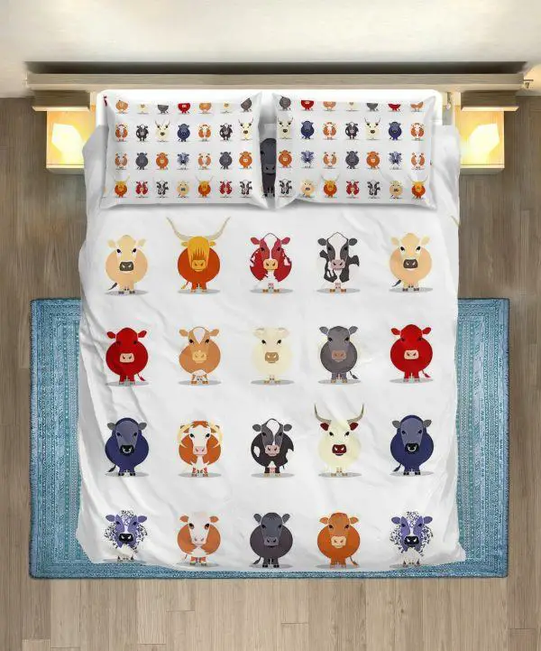 Different breeds of cattle face bedding set