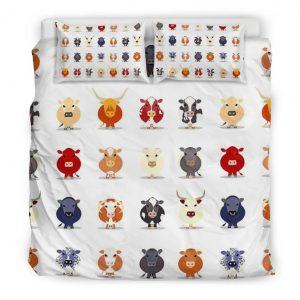 Different breeds of cattle face bedding set king