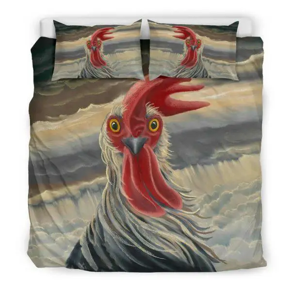 Drawing Rooster Face with Feather Bedding Set King