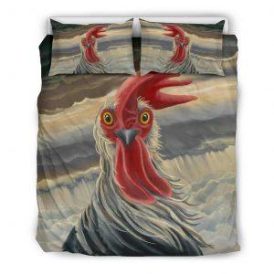 Drawing Rooster Face with Feather Bedding Set Queen
