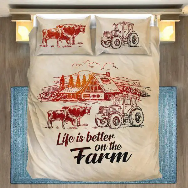 Life is better on farm with cows, tractor and barn bedding set