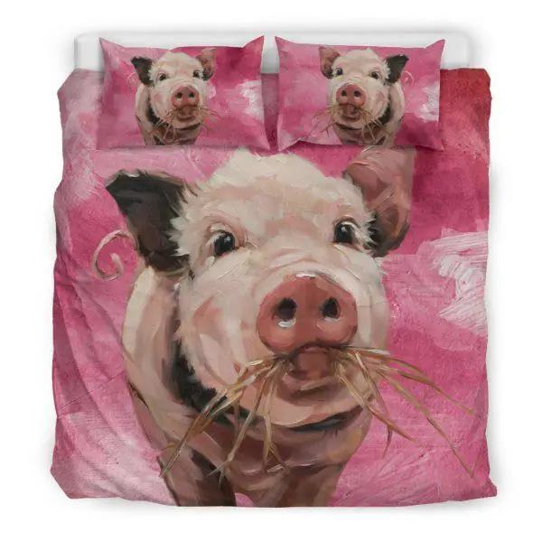 Painting Pig Eating Grass Bedding Set King