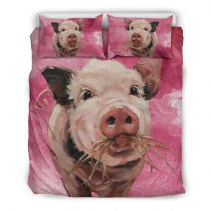 Painting Pig Eating Grass Bedding Set Queen