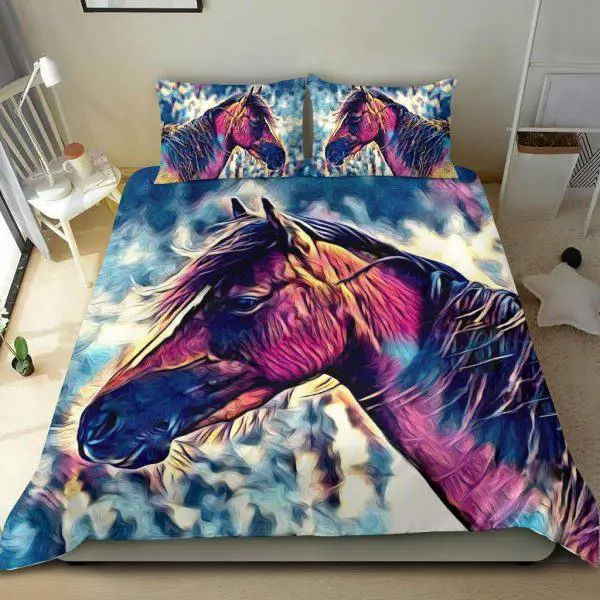 Realistic Colorful Horse Head Bedding Set