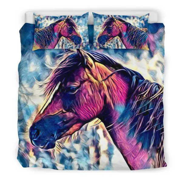 Realistic Colorful Horse Head Bedding Set King