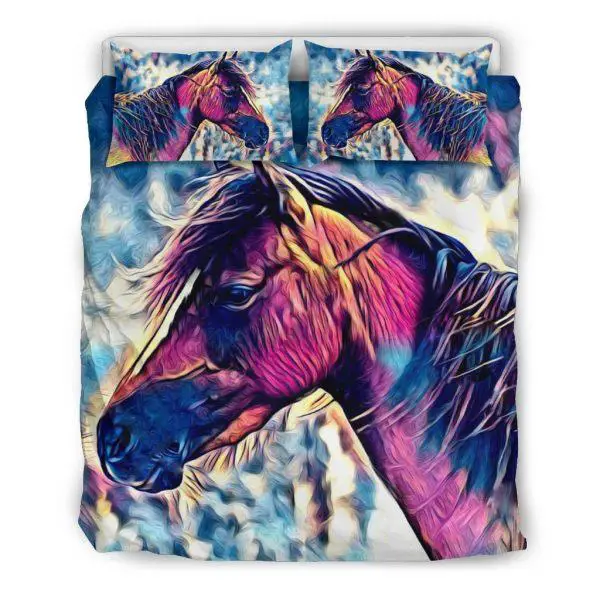 Realistic Colorful Horse Head Bedding Set Queen