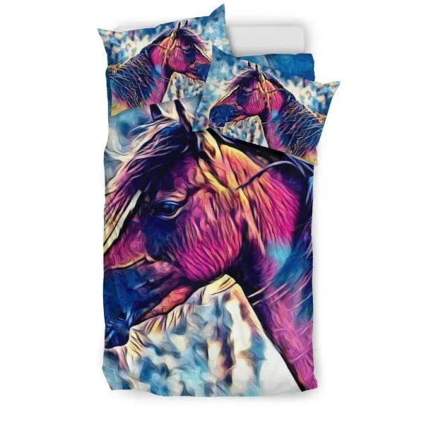 Realistic Colorful Horse Head Bedding Set Twin