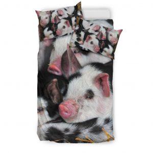 Swine of Black and White Pigs Bedding Set Twin