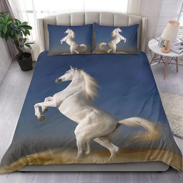 White Horse Stand with 2 Leg Bedding Set