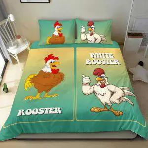 White and Brown Rooster Bedding Set
