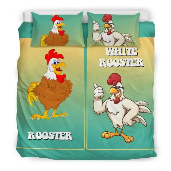 White and Brown Rooster Bedding Set King