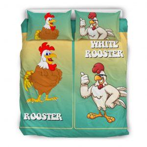White and Brown Rooster Bedding Set Queen