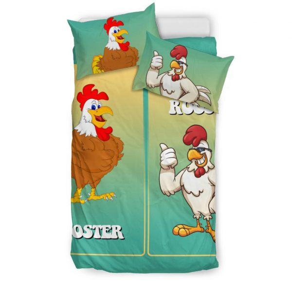 White and Brown Rooster Bedding Set Twin