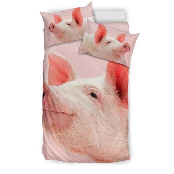 Zoom Pink Pig Face Look Up Bedding Set Twin