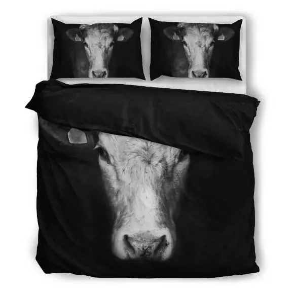 black and white cow head bedding set