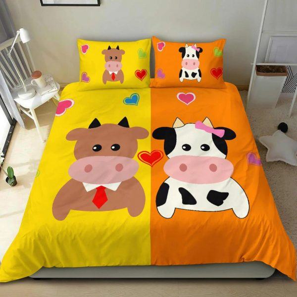 cute cartoon cow lady and gentleman bedding set
