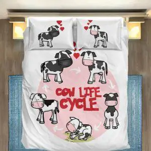 cute cow life cycle cartoon bedding set