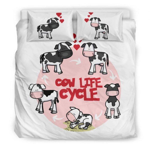 cute cow life cycle cartoon bedding set king