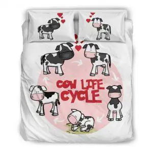 cute cow life cycle cartoon bedding set queen
