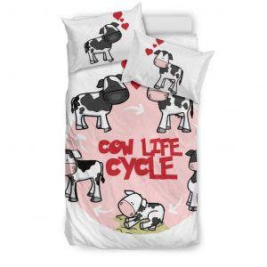 cute cow life cycle cartoon bedding set twin