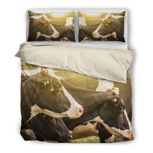 herd of cows in sunset bedding set white