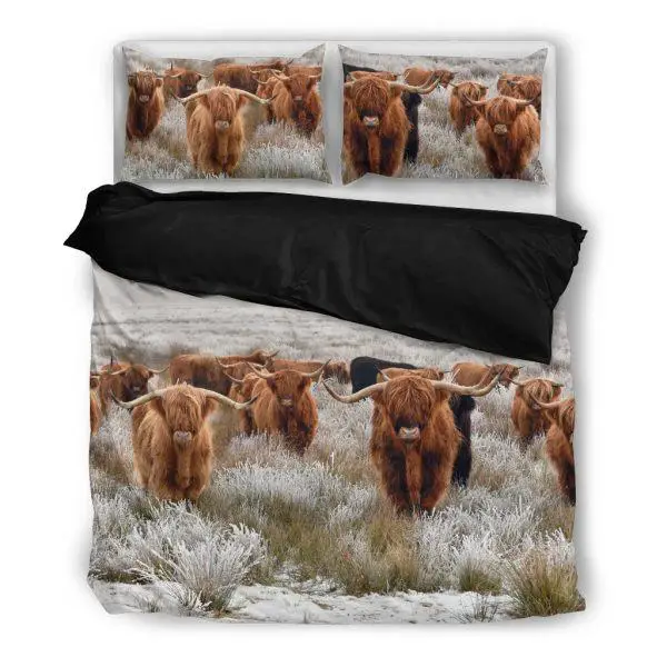 highland cattle squad bedding set black