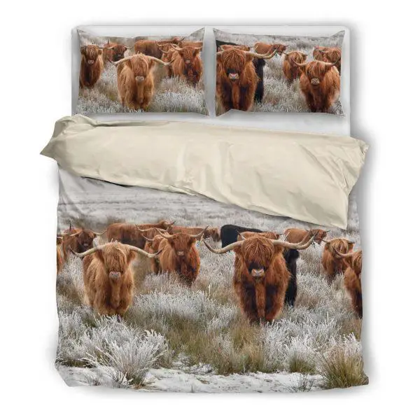 highland cattle squad bedding set white