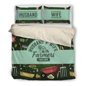 husband and wife farmer bedding set white