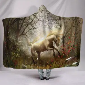 Beautiful White Horse on Forest Hooded Blanket
