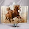 Brown Running Horse and Foal Hooded Blanket