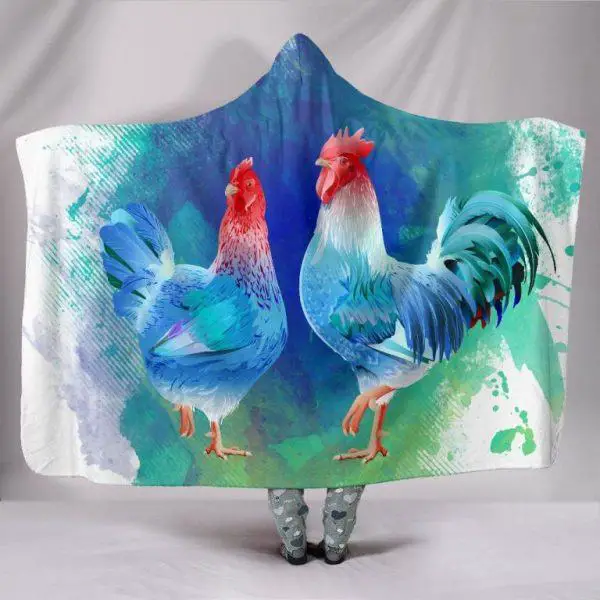 Colorful Hen and Rooster Chicken Hooded Blanket