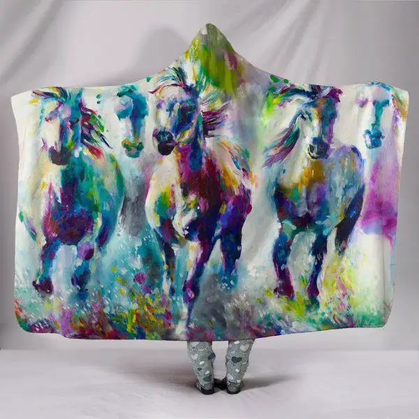 Colorful Painting Horses Hooded Blanket